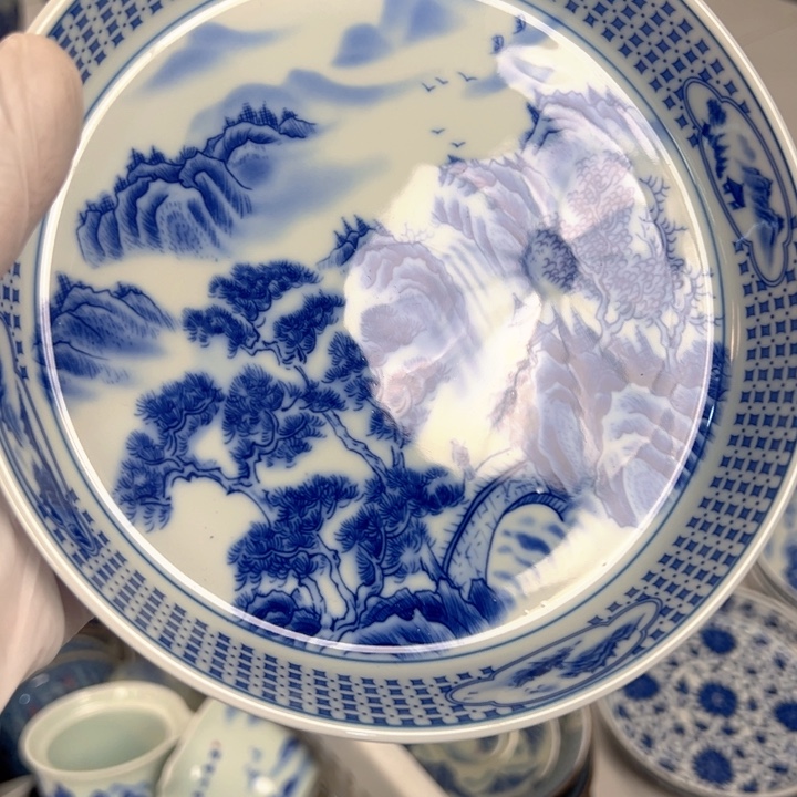 瓷片白青花山水大壶承