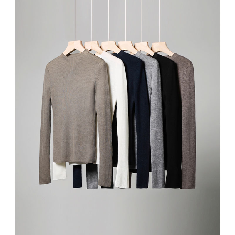 【九月木兮】六色可选 60/2扬子纱羊毛坑条圆领针织打底S61923ZYHAG