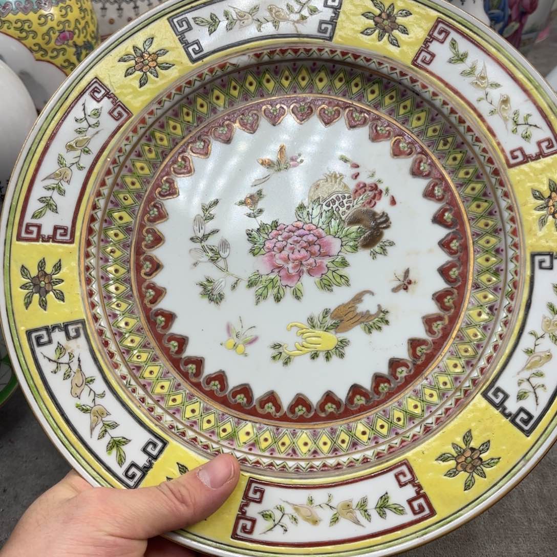 广彩描金三多赏盘