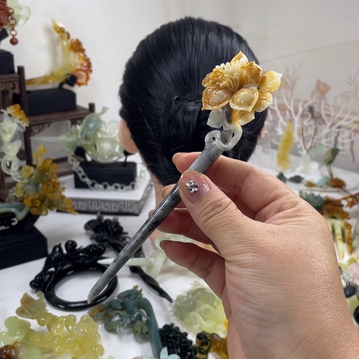 嬿***岫玉未镶嵌发饰发簪