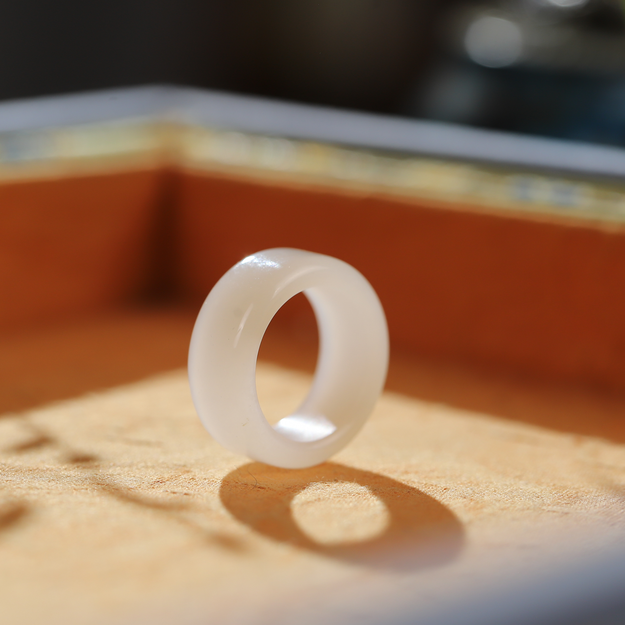 【粉笙】和田玉藕粉戒指戒圈·气质时尚简约指环