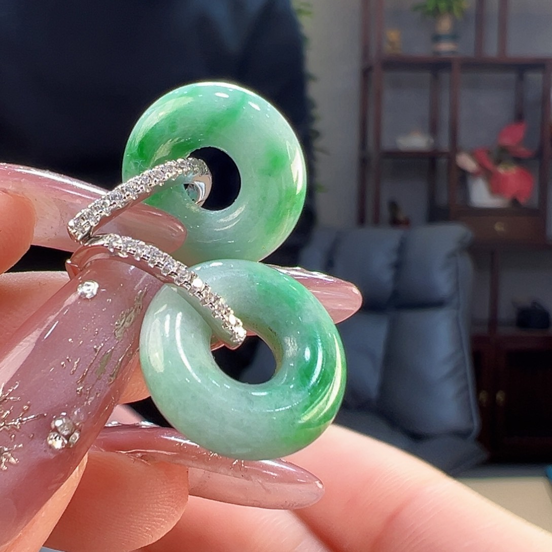翡翠耳饰银S925镶嵌耳环22