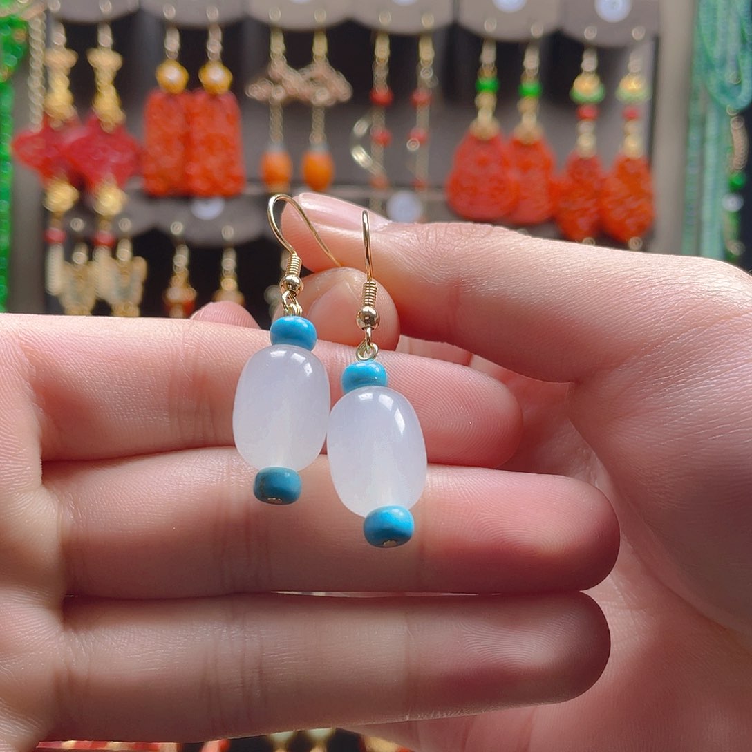 玛瑙/玉髓耳饰合金