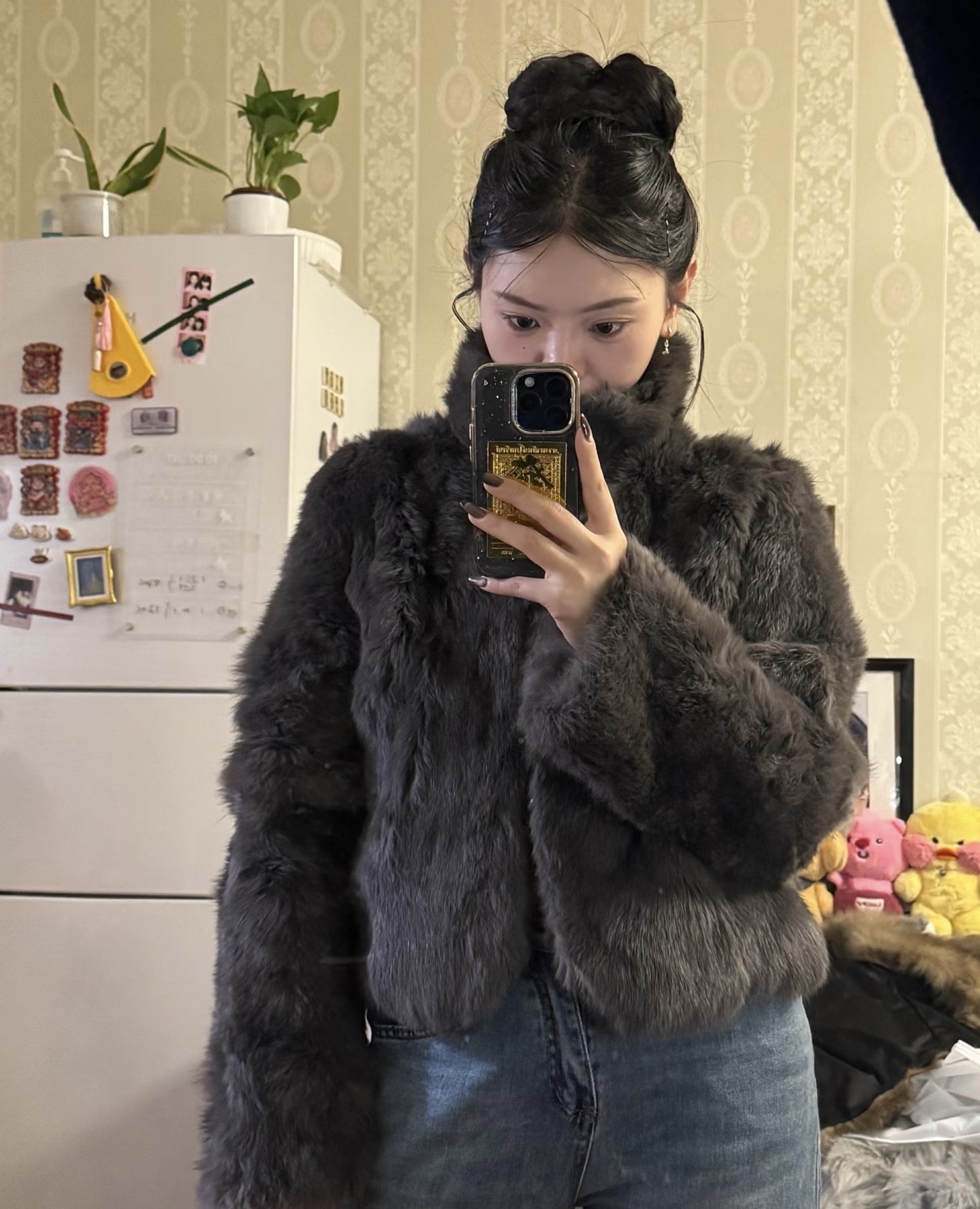 女款兔毛皮草INS风冬季短款外套老钱风