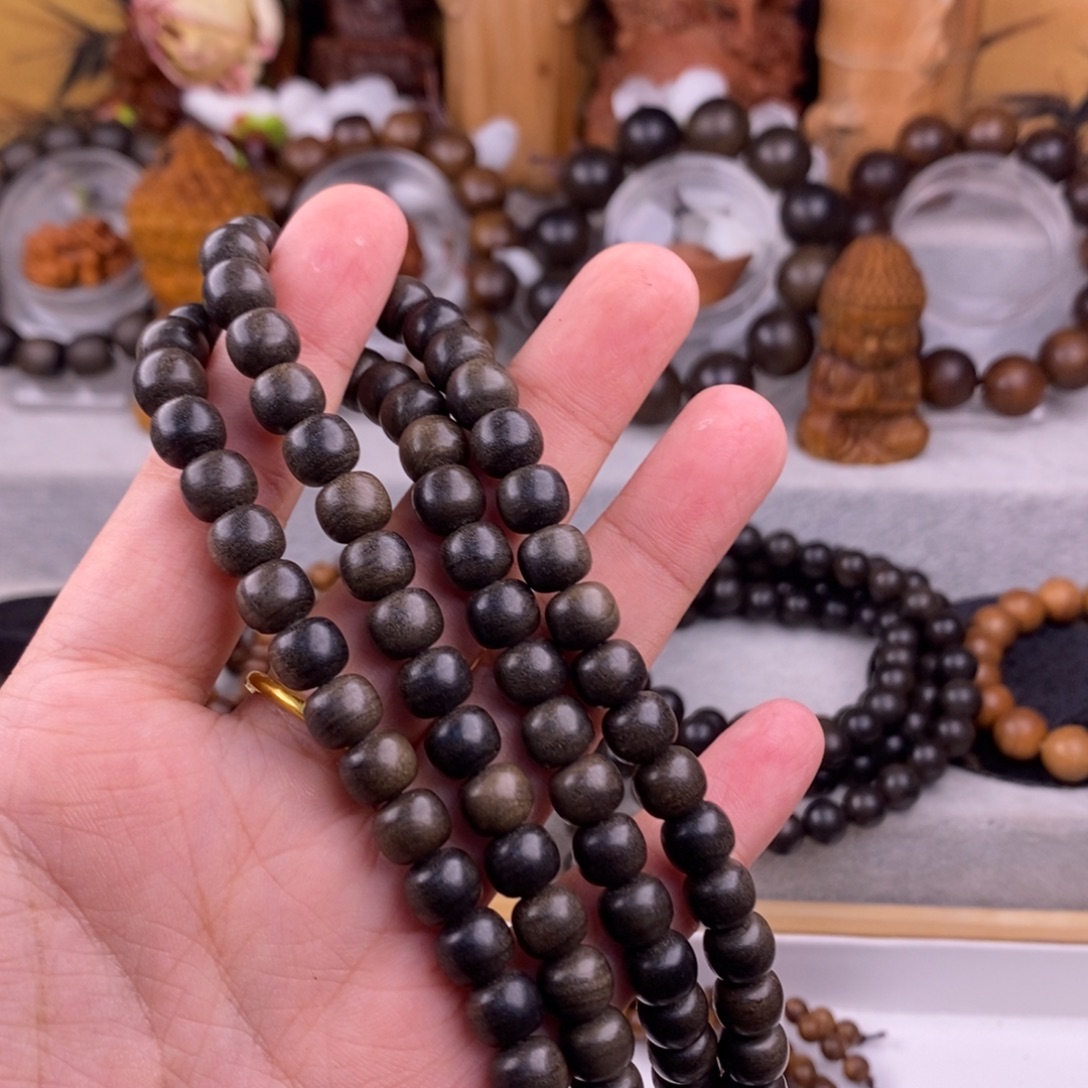 ღ****手串/手链檀香木7.8奶香虎皮沉水百年老料正区老山檀