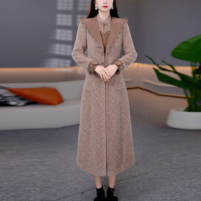 DBF-25B369MJ 新款加绒加厚内胆夹棉连帽大衣气质两件套装 M-5XL