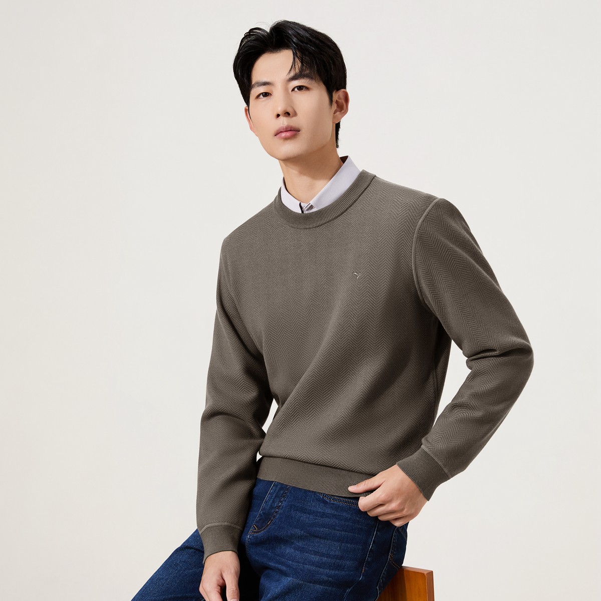 【加绒含羊毛】柒牌加绒加厚毛衣2025秋冬保暖男士圆领打底针织毛衫