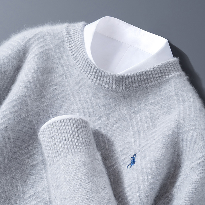 风度翩翩的气质~100纯羊毛衫圆领刺绣厚款宽松百搭针织衫男士
