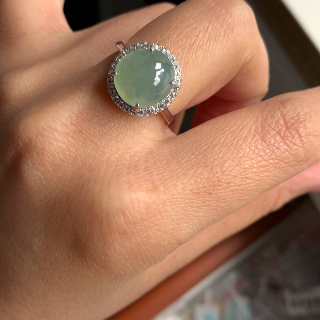 翡翠银S925镶嵌颈饰戒指