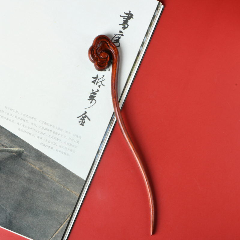 赞比亚血檀精雕祥云发簪极简款