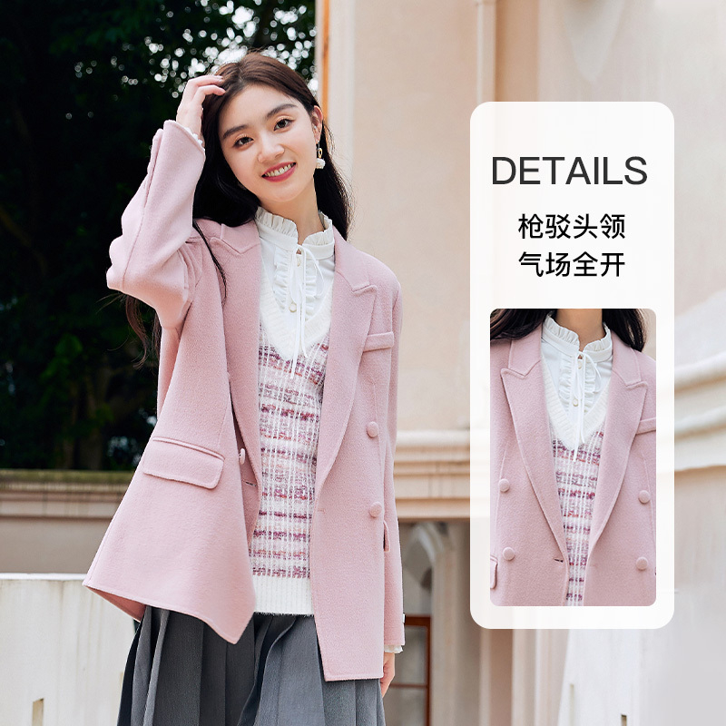 【小余专属】秋水伊人西装式双面呢大衣冬季新款女双排扣毛呢