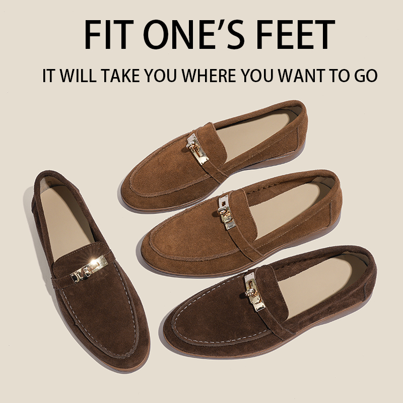 羊皮版~时尚复古磨砂小金扣平底乐福鞋女休闲气质懒人一脚蹬单鞋