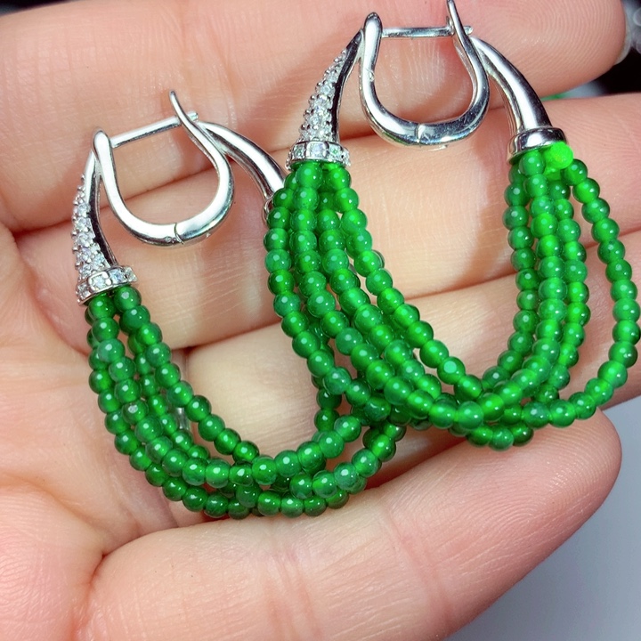 翡翠耳饰银S925镶嵌耳环