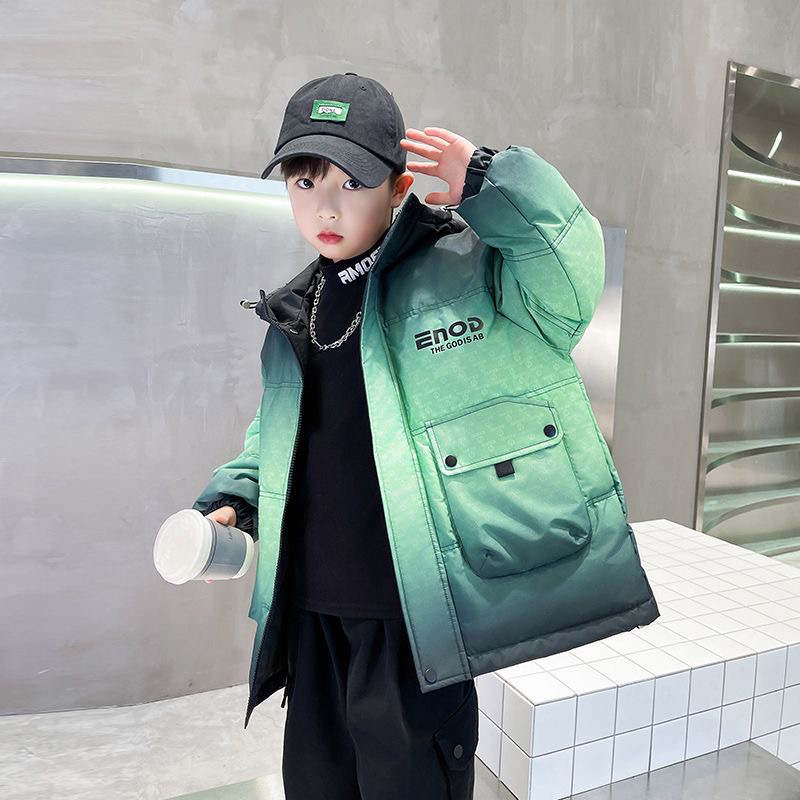 男童冬装羽绒服2025新款冬季中大儿童男孩加厚白鸭绒绿色中长款潮
