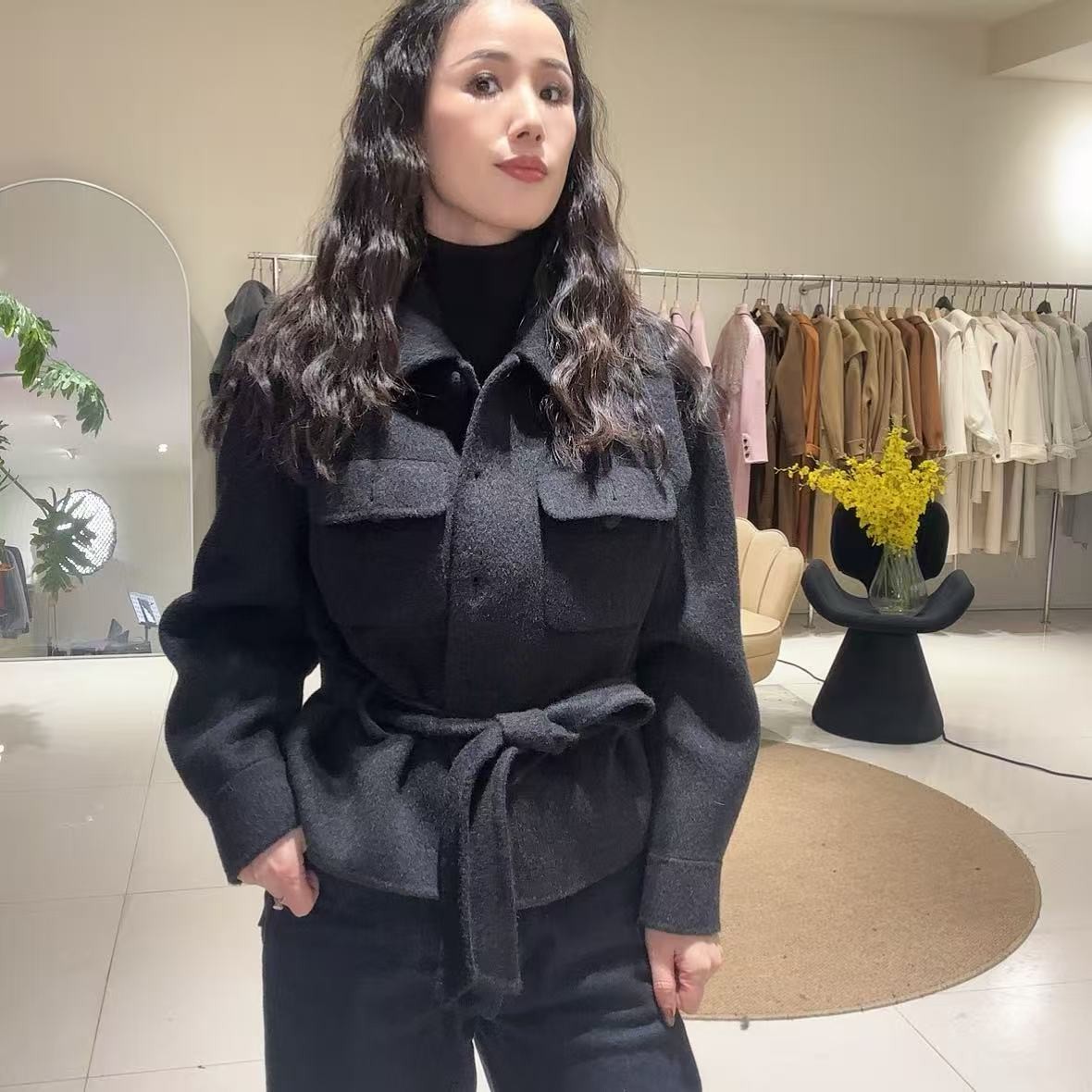 【赛姐高奢】女士长毛大衣气质时尚设计师百搭宽松秋冬短款C428