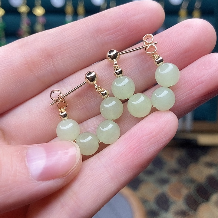 石英质玉耳钉银S925镶嵌