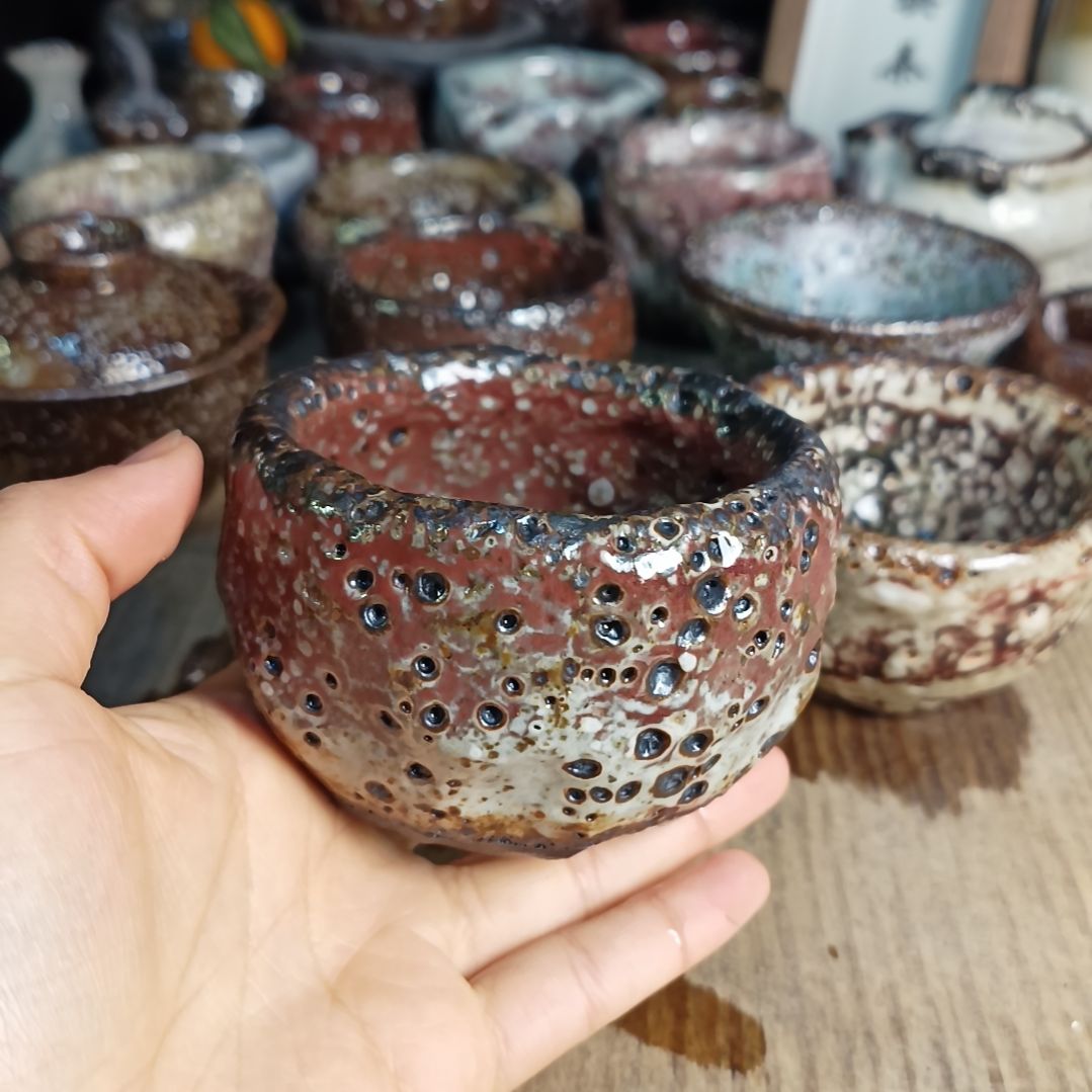 志野柴烧手捏主人杯