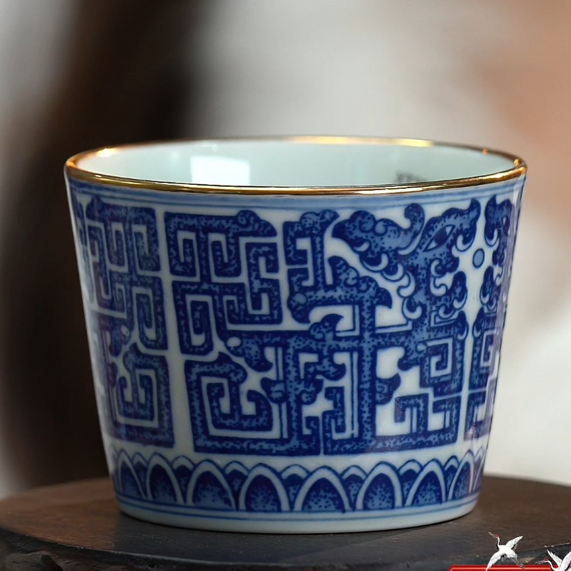 F青花描金夔龙纹直口杯