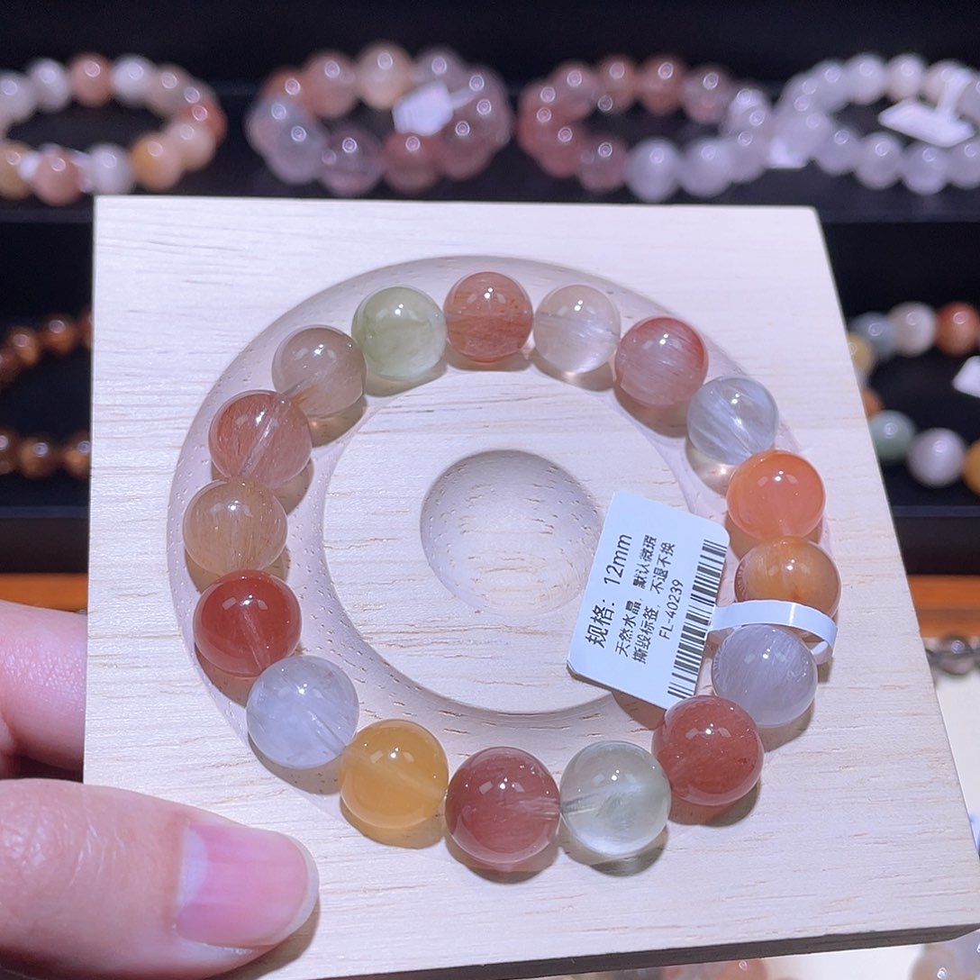 水晶手链未镶嵌兔毛手链，晶体通透12