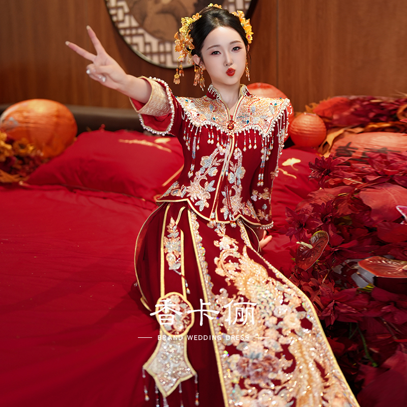 新款秀禾服奢华2025丝绒中式结婚新娘礼服显瘦重工敬酒服出阁嫁衣