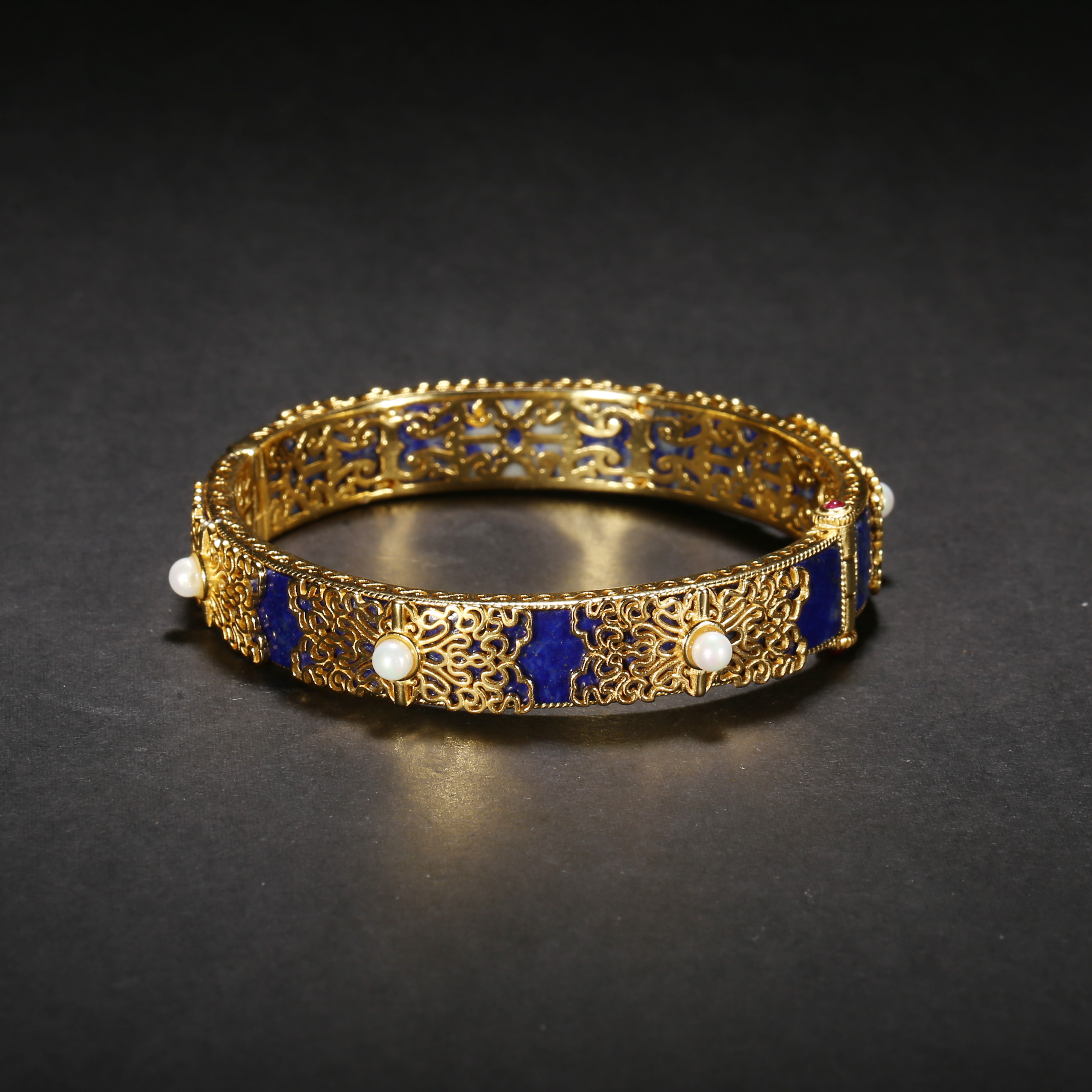 民国*青金石嵌银手环/15XQ4162/青金石【北京文博】