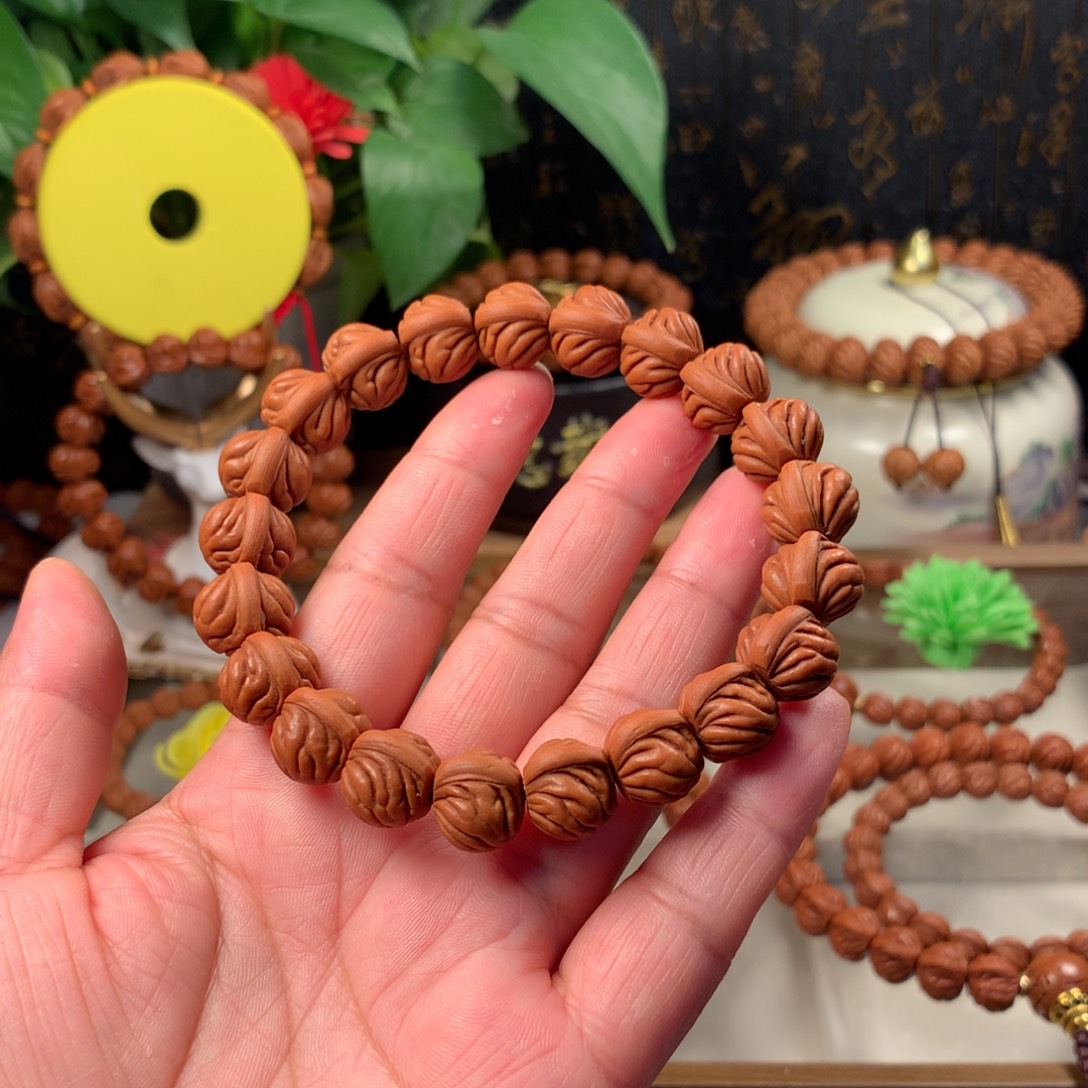 靠***年桃核吊坠双脊龙手串13