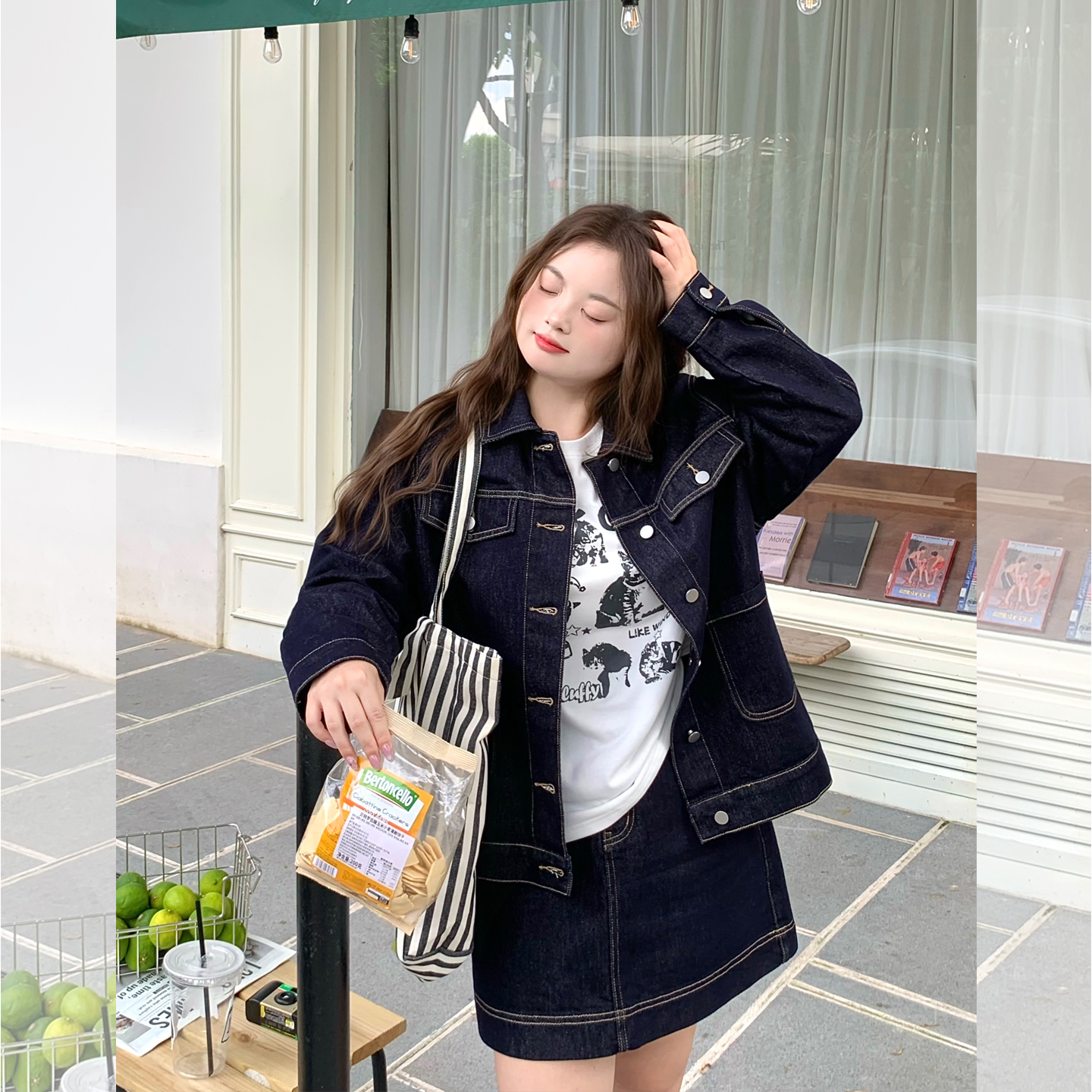 【LT STUDIO辣条大码】美式复古长袖休闲百搭牛仔外套女