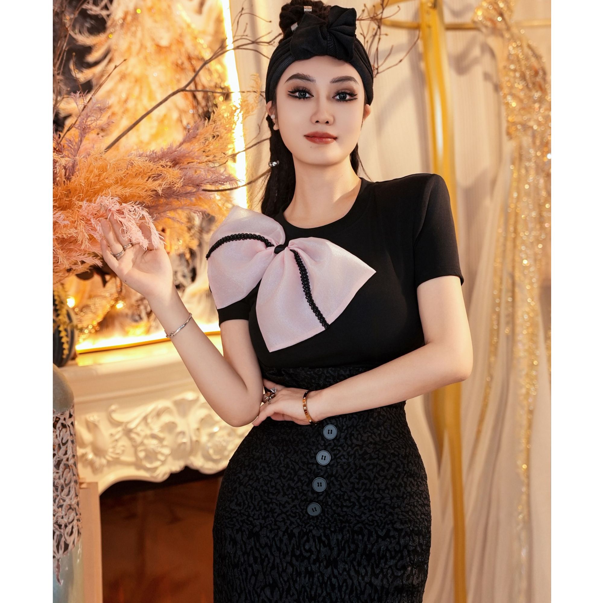 【星姐推荐】星原创高级定制【缎梦翩蝶】设计师气质轻奢名媛T恤上衣