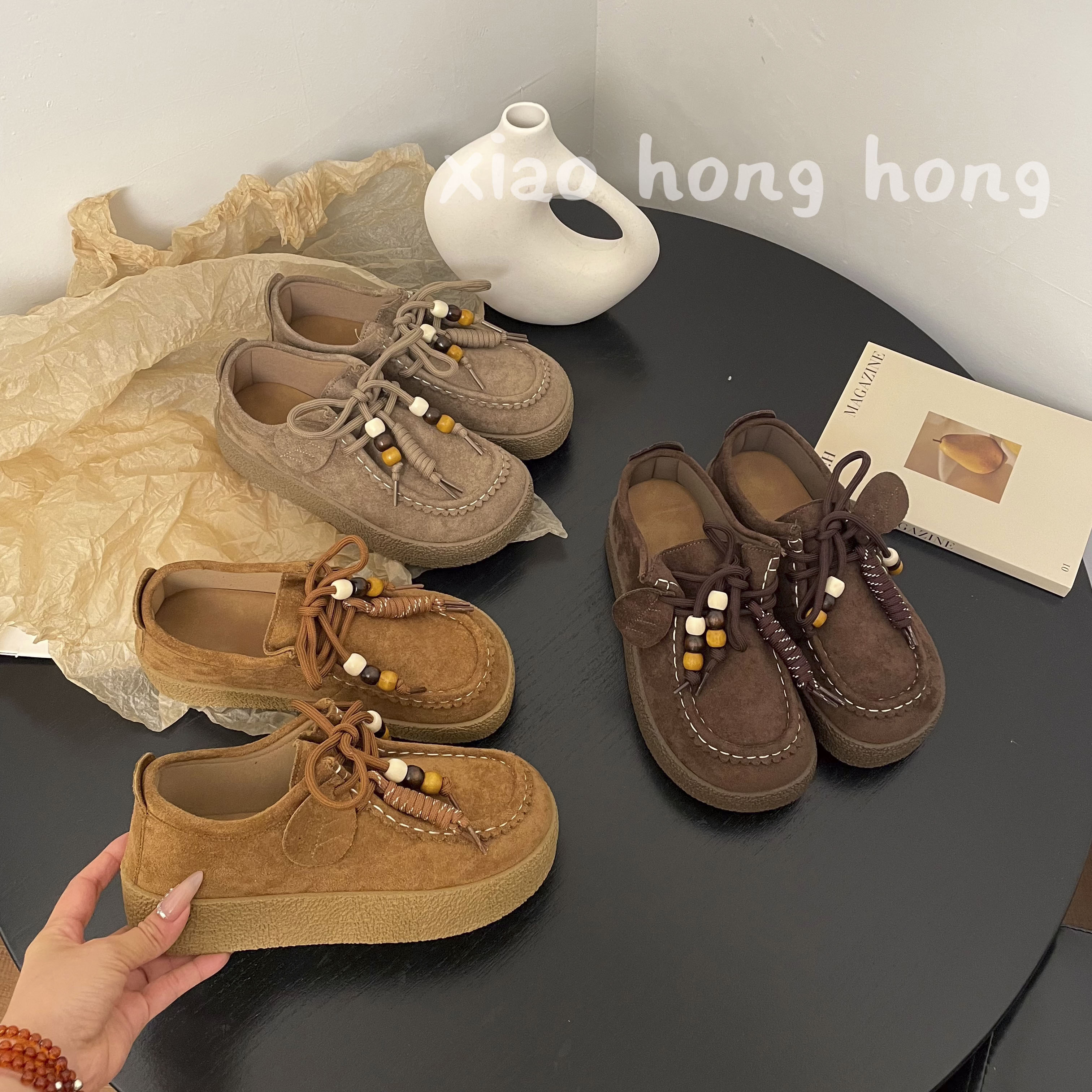 【婷婷】2025秋冬新款袋鼠博肯系带款复古厚底软底全包博肯单鞋女