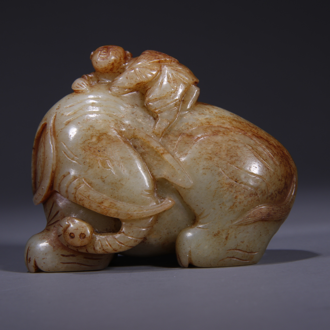 清代 和田玉童子戏象摆件G高 82842