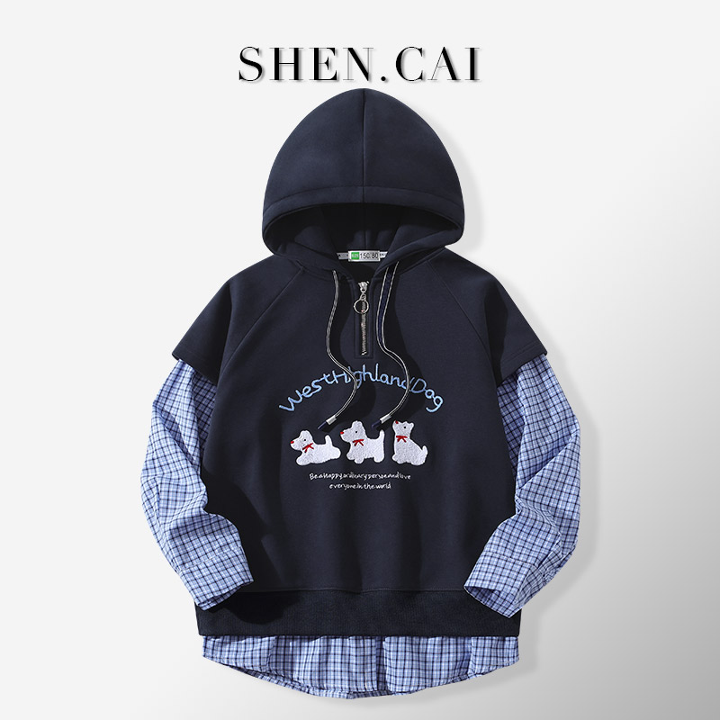 女童卫衣秋装洋气韩版初高中学生拼接休闲连帽衫秋款大童宽松衣服