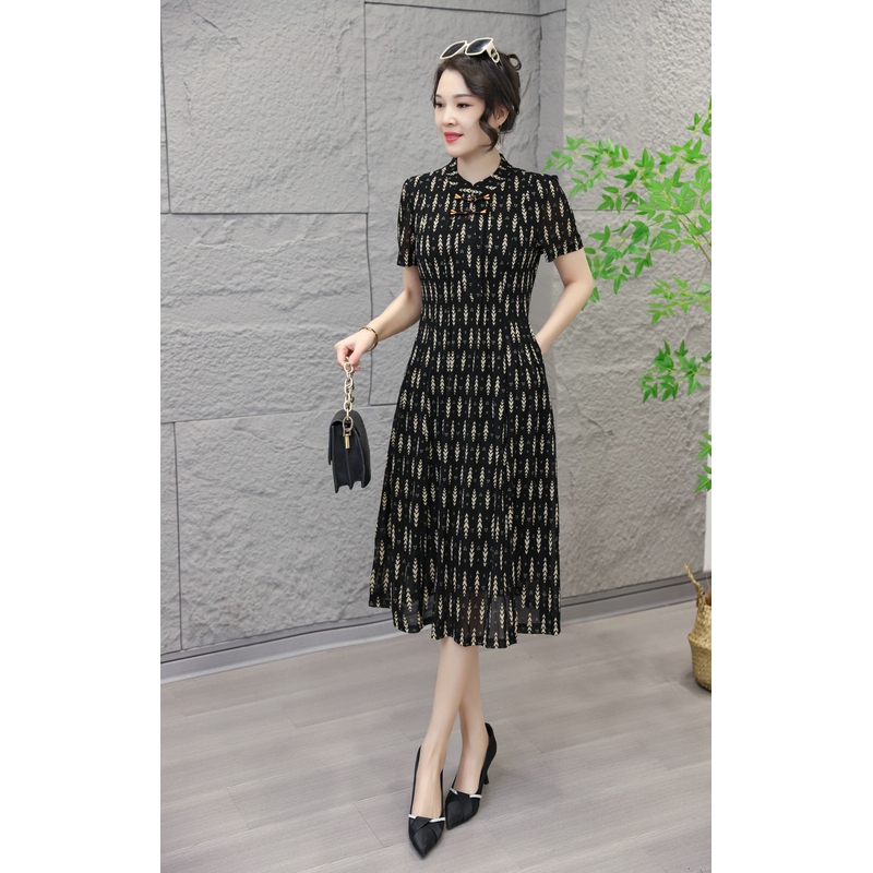 【千姿燕】5786新款V领双色小爱心时尚收腰显瘦时尚百搭女连衣裙