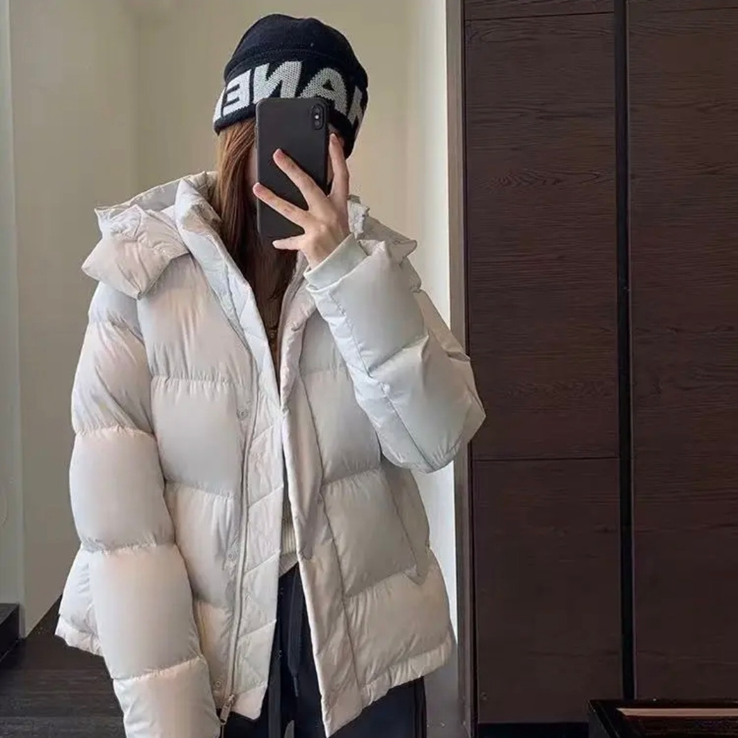 Lulv家5格系列安心绒白鸭绒羽绒服可拆卸连帽外套短款保暖女新款
