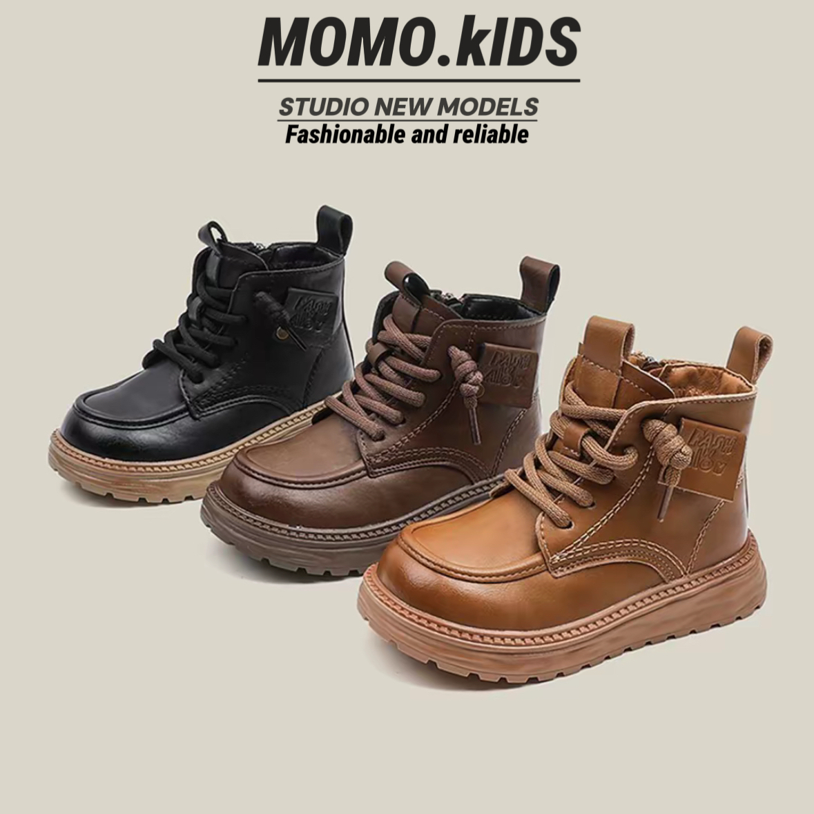 【显眼包】MOMO-儿童英伦风小众款马丁靴加绒二棉短靴-8826