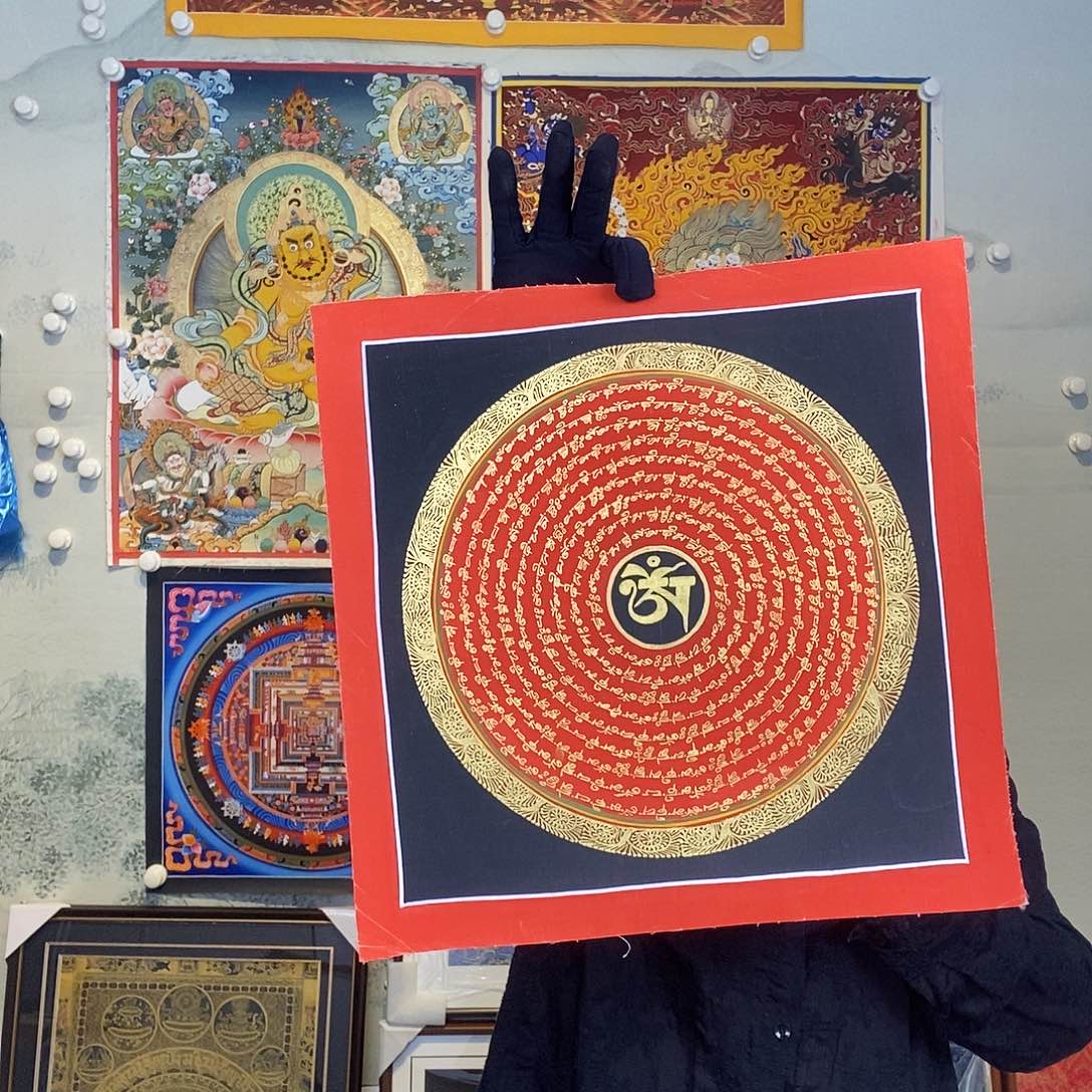 卷轴画纯手绘六字真言唐卡30厘米左右