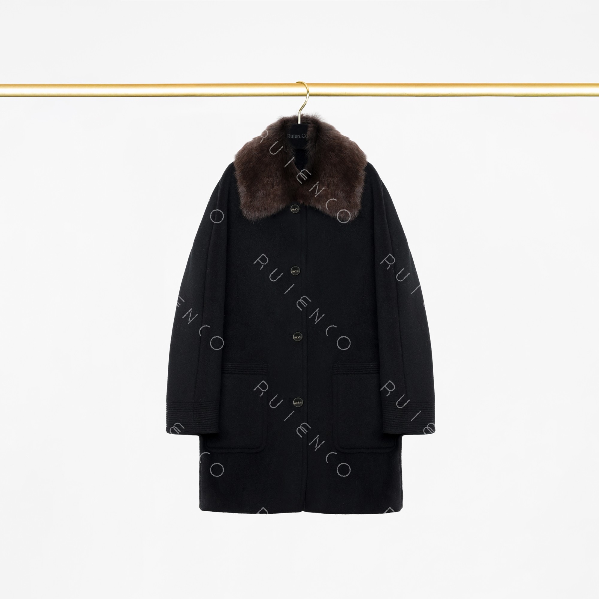 我是摩羯 华伦大衣30绒 110支澳洲绵羊毛羊绒可拆卸毛领秋冬外套