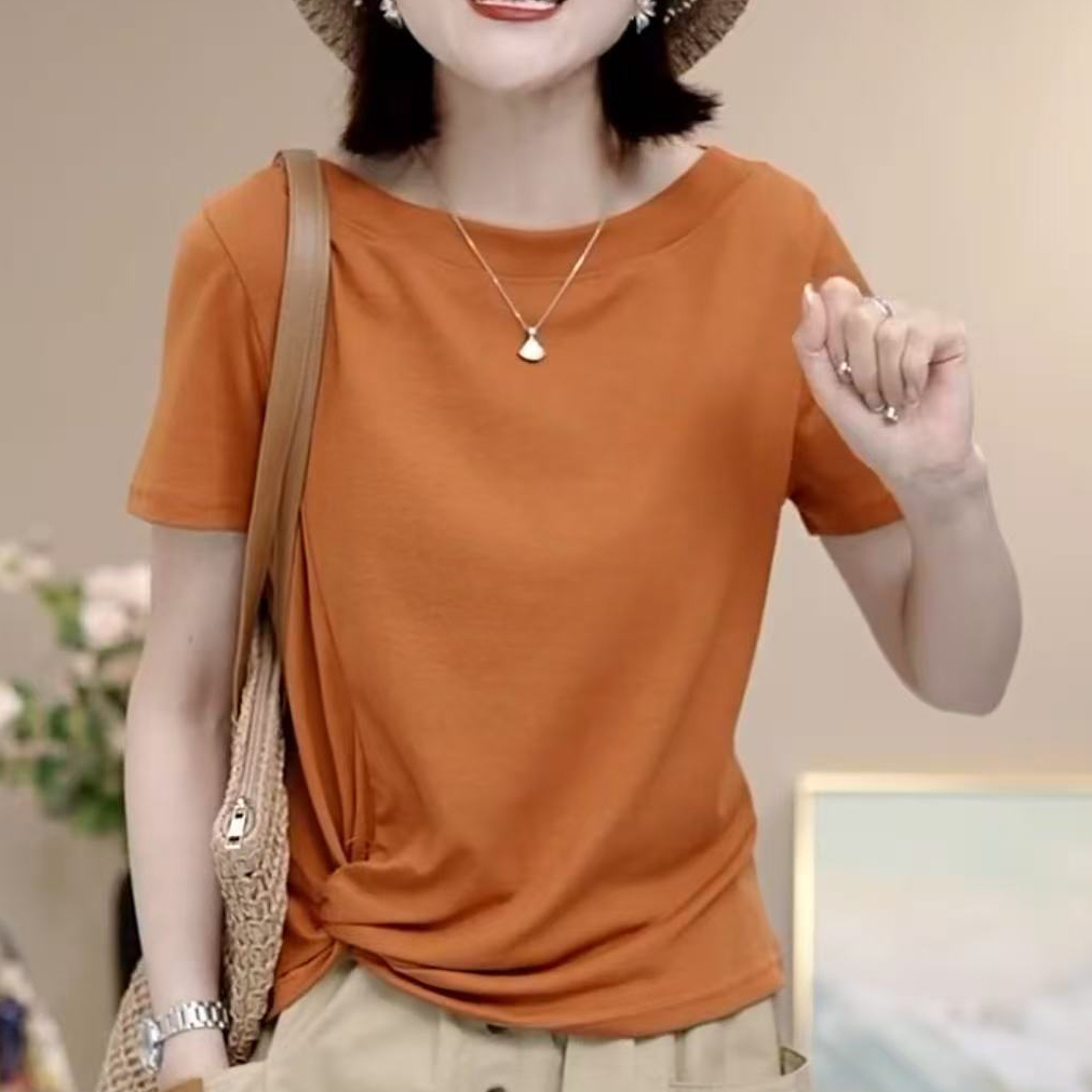 52650夏季新款气质时尚短袖T恤显瘦减龄不规则百搭女士休闲小衫