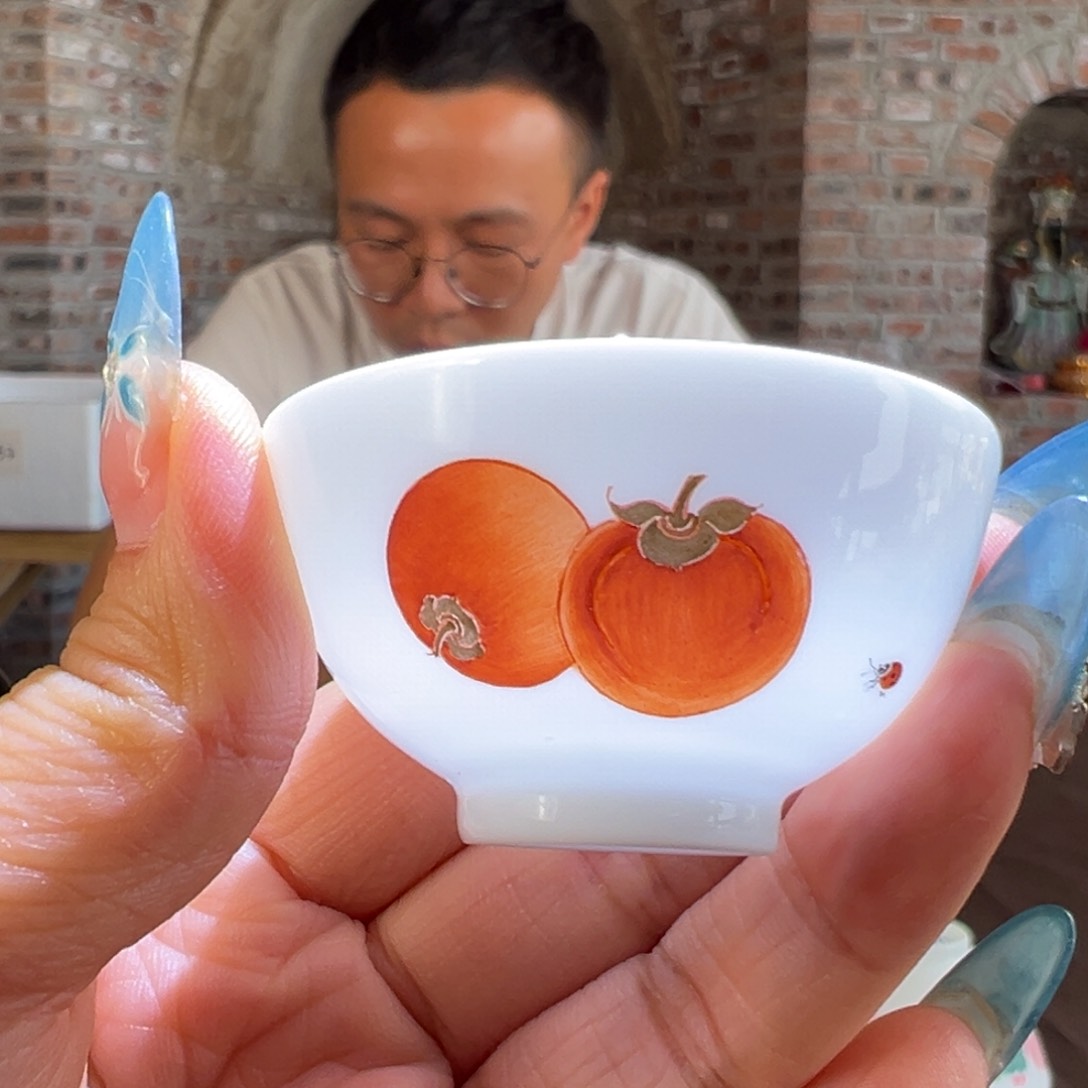 柴窑矾红事事如意一口杯