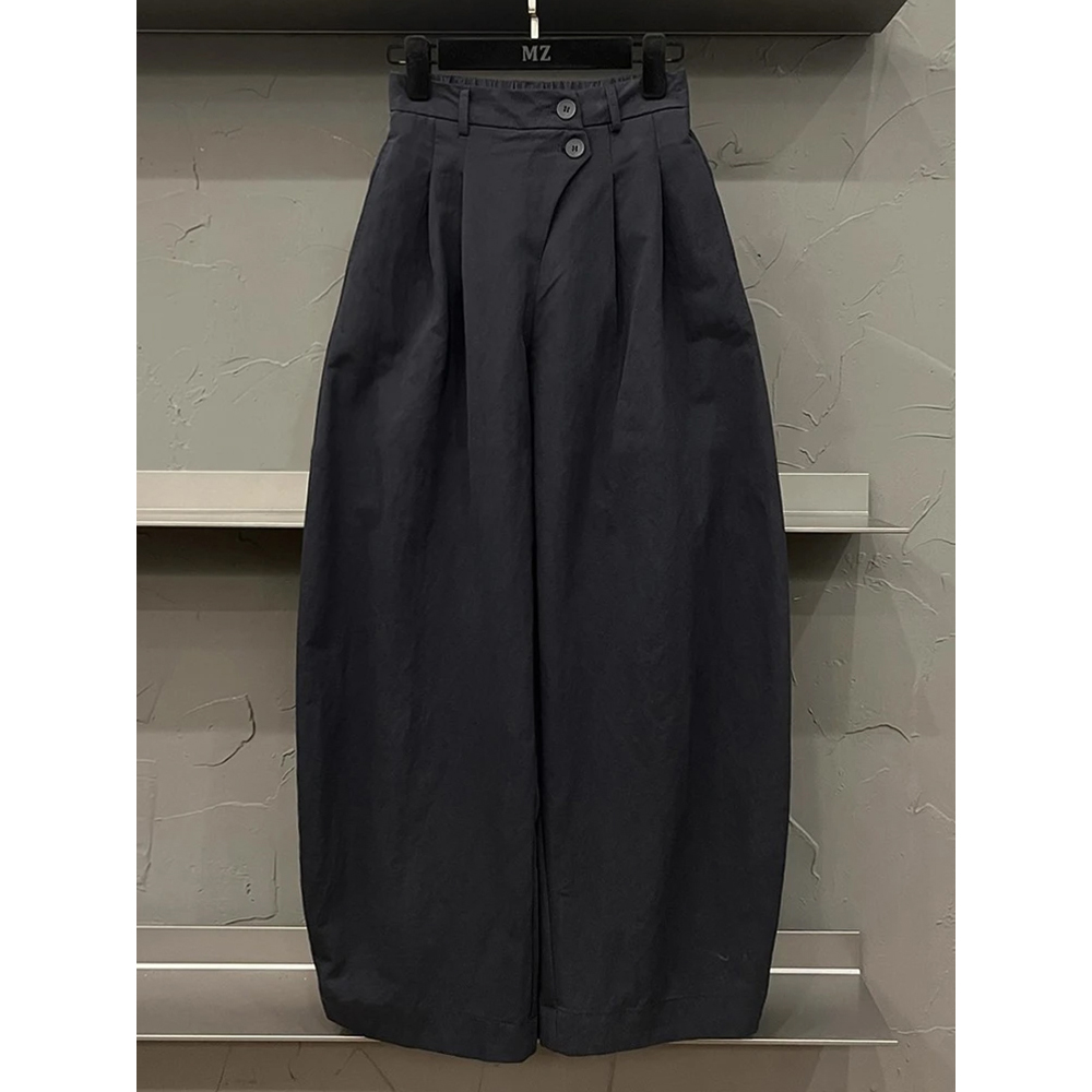 高端欧货2025秋季新款半松紧高腰休闲宽松简约百搭阔腿裤女弯刀裤