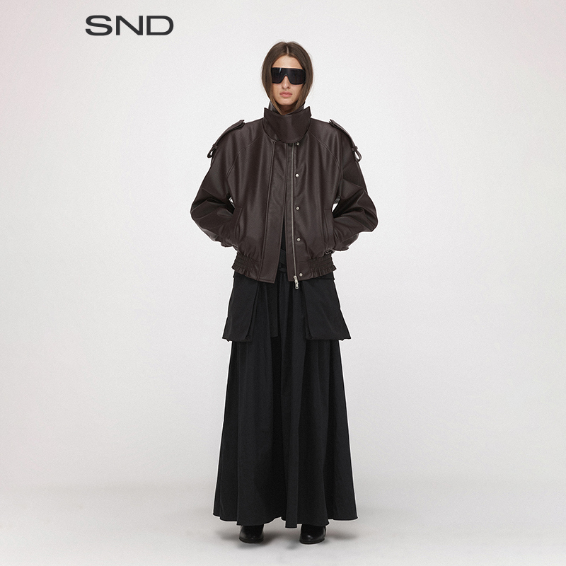 【SAUMPLE STUDY SYMP 设计师品牌】SND AW25 弧形肩飞行员皮衣  GZ