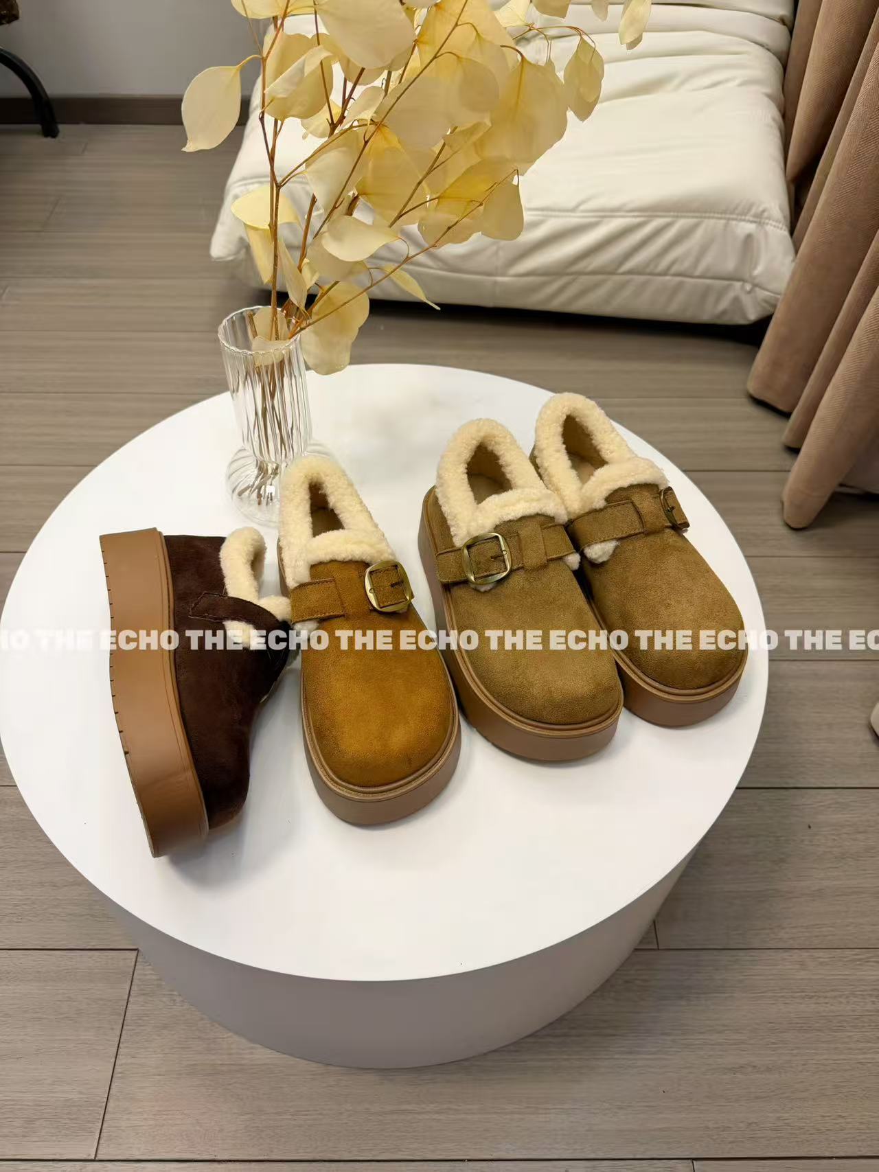 【ECHO】’正版品质单搭扣经典勃肯‘松糕加绒厚底增高保暖棉鞋女冬季
