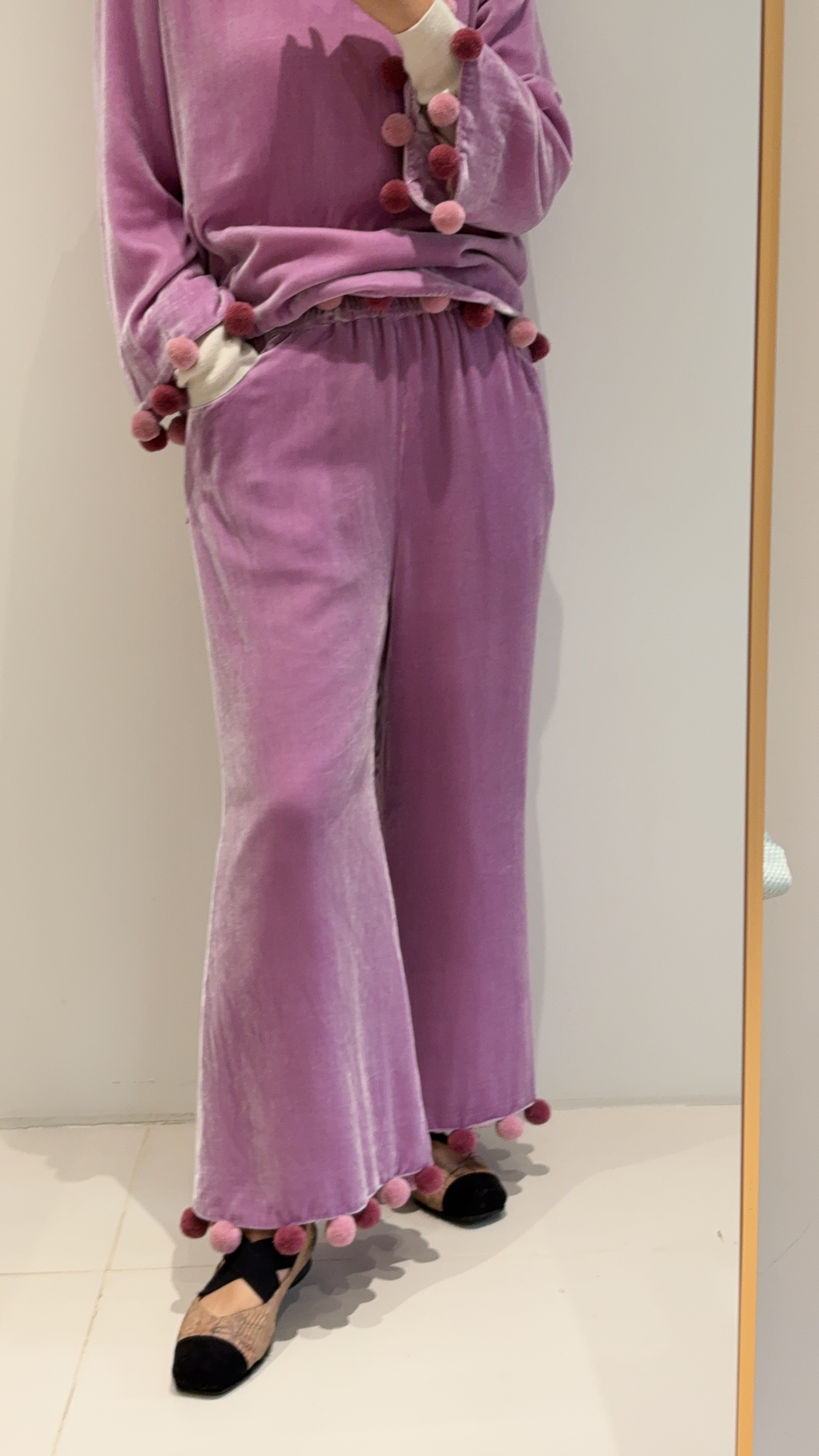 大满家粉紫真丝丝绒桑蚕丝全松紧骆驼绒棉裤直筒阔腿裤国风新中式