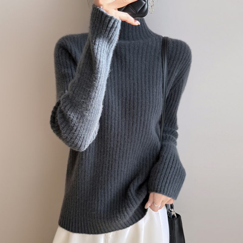 四股加厚！能机洗~半高领针织打底衫女秋冬宽松亲肤绒保暖毛衣百搭