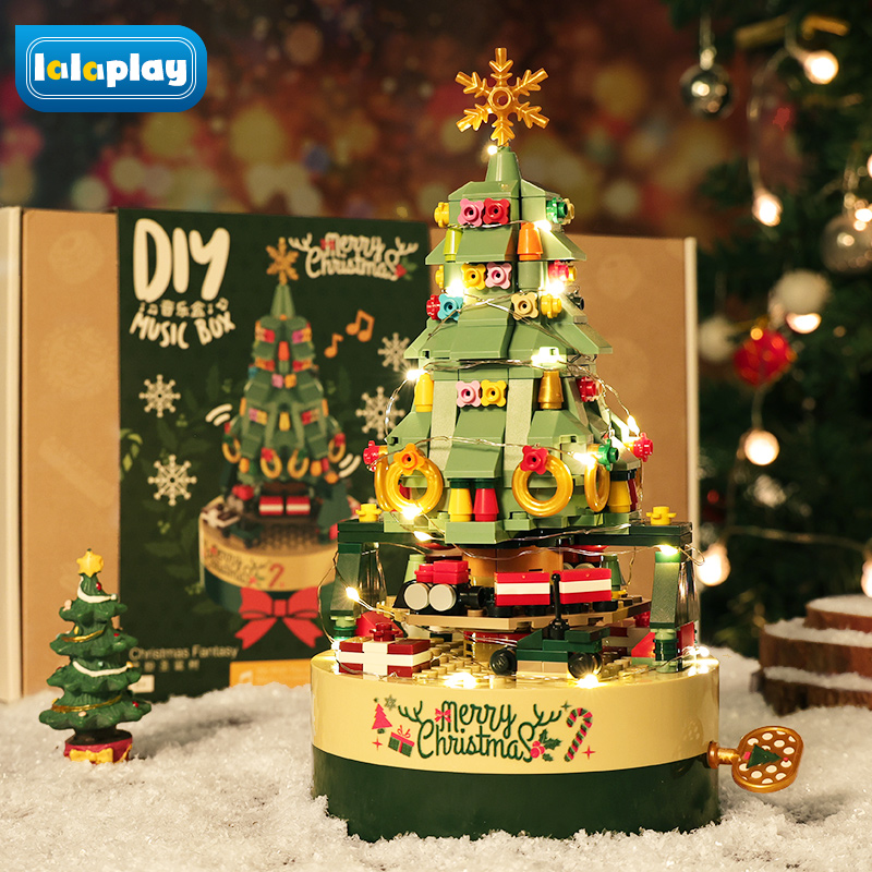圣诞树积木音乐八音盒旋转拼装玩具男女孩拼图摆件儿童圣诞节礼物