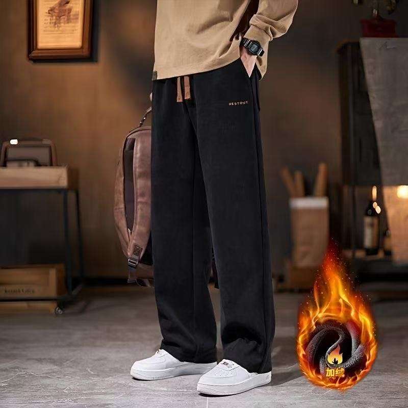新款加绒雪尼尔休闲裤男士秋冬季直筒宽松长裤运动灯芯绒卫裤子