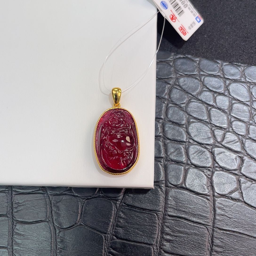 碧玺吊坠(不含链)18K金镶嵌 逍遥佛