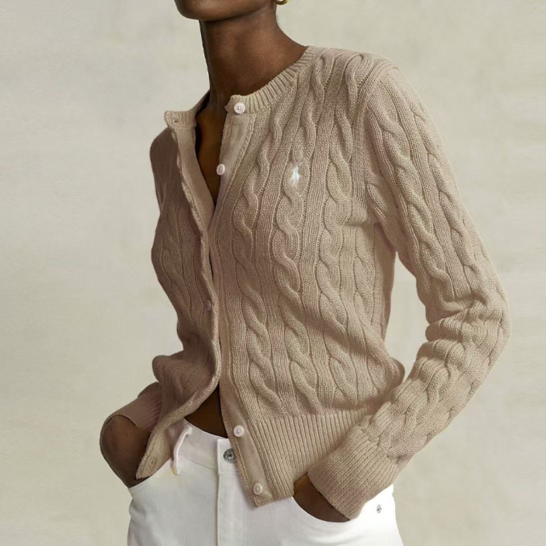 Ralph Lauren 拉夫劳伦刺绣绞花单排扣袖针织衫成人款