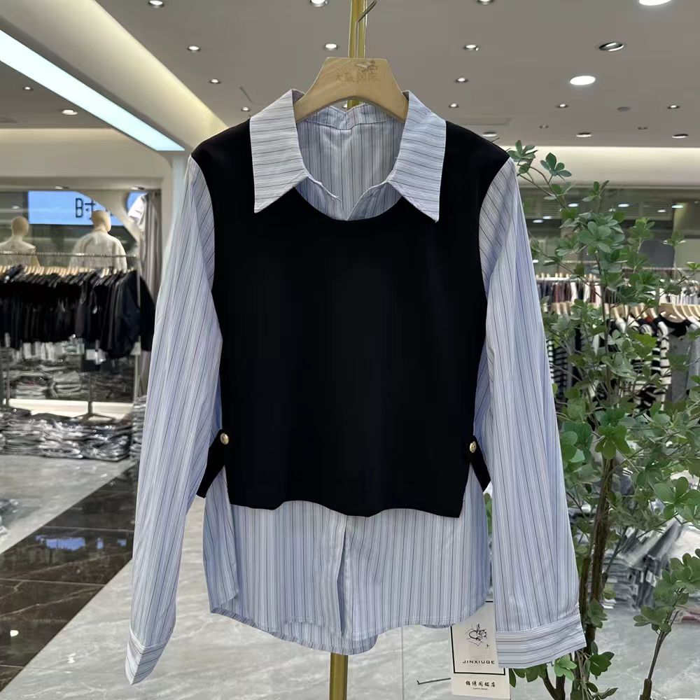 【靓衣园】时尚休闲百搭马甲假两件衬衫（25011）