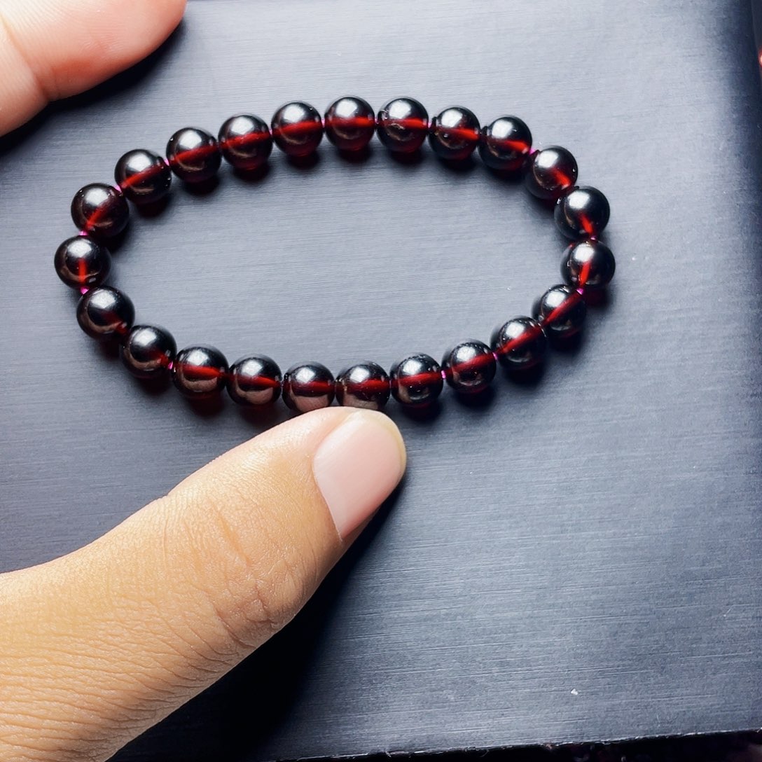 石榴石手链未镶嵌8.0MM毕业级酒红单圈天花板10A级