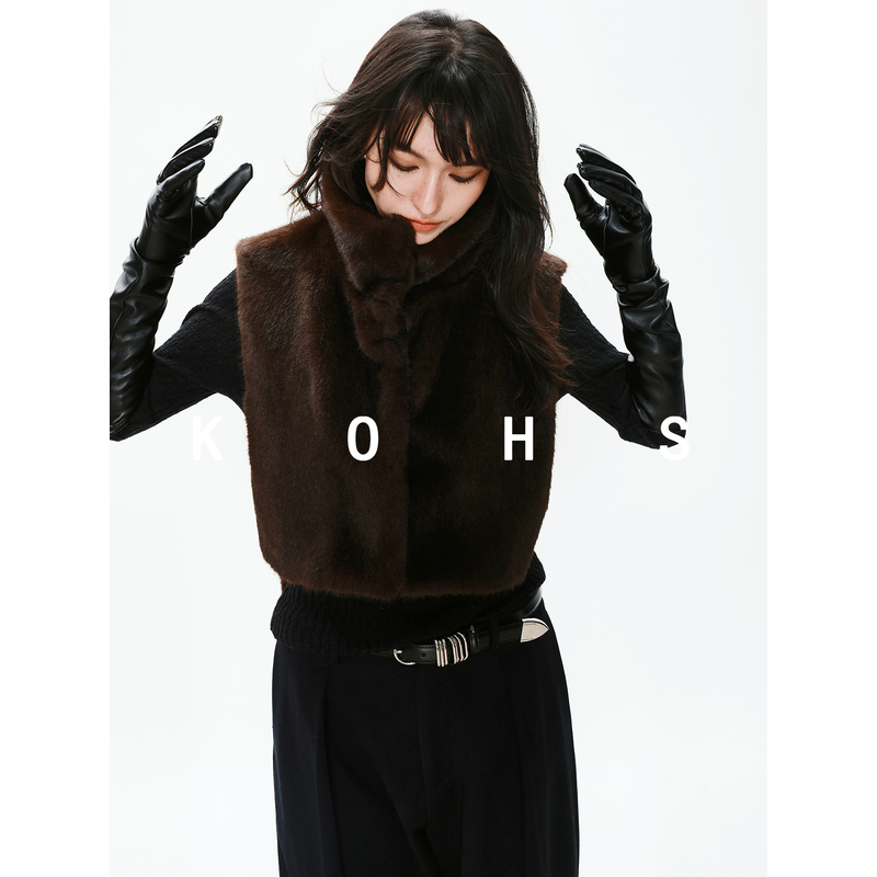蔻丝KOHS优雅暖调/轻奢高级感前后两穿仿水貂極柔环保皮草披肩